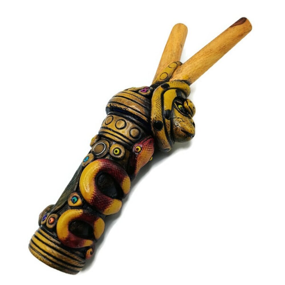Handmade Peruvian Monkfish Applicator 2 in 1 Cusco Snake Design Peruvian Crafts